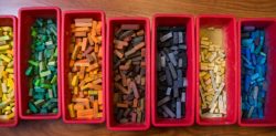 Coloring chalk in bins