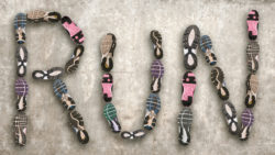 Running shows set in an artistic pattern to spell run