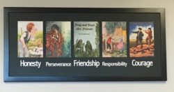 An inspirational image for Honesty, Perseverance, Friendship, Responsibility, and Courage