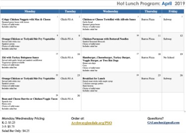 April Lunch Calendar - Great Hearts Archway Glendale, Serving Grades K-5