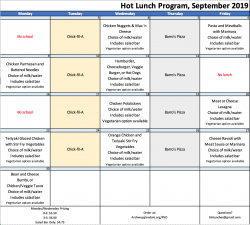 September hot lunch menu